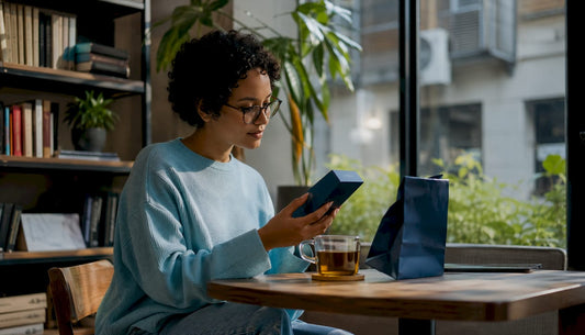 Person reviewing discreet online shopping packages