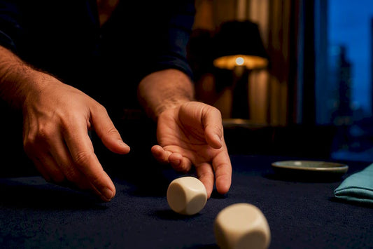 Hands rolling anonymous playful dice