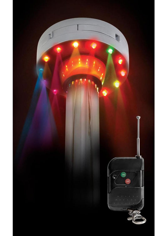 Fetish Fantasy Light-Up Disco Dance Pole with multicolor LED lights and remote control – portable spinning pole for home fitness and performance, available at Playful Cove