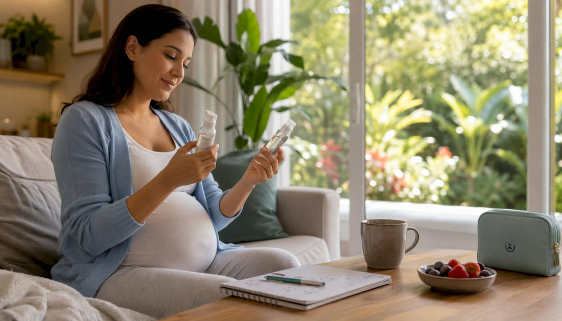 Pregnant woman reviewing lubricant choices