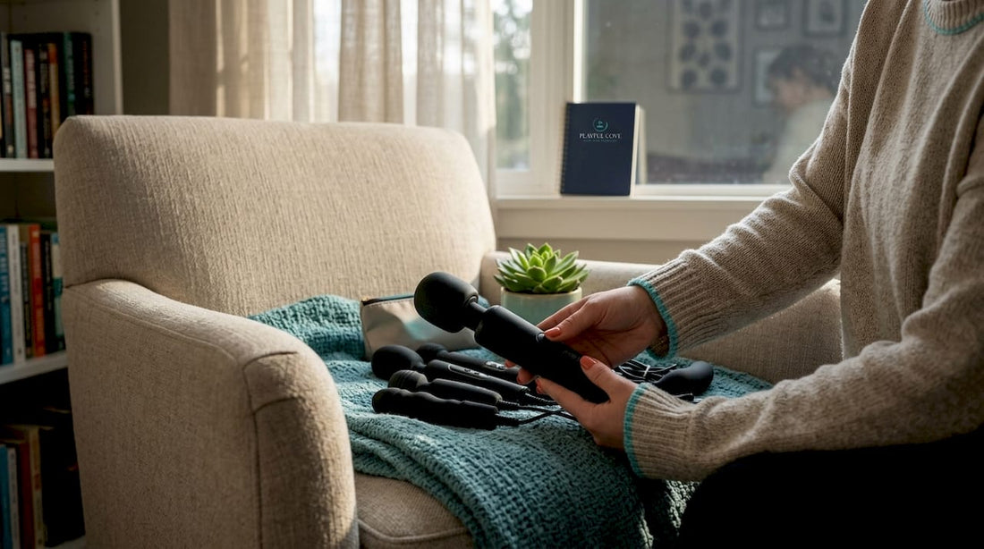 Corded wand alternatives displayed on bedroom surface
