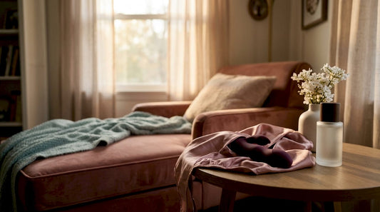 Flat lay of intimate wellness gift elements