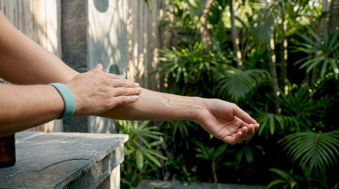 Close-up hands applying thick water-based lube