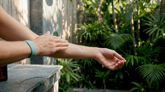 Close-up hands applying thick water-based lube