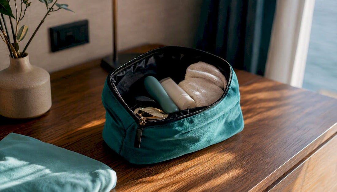 Small vibrator silhouette in toiletry bag