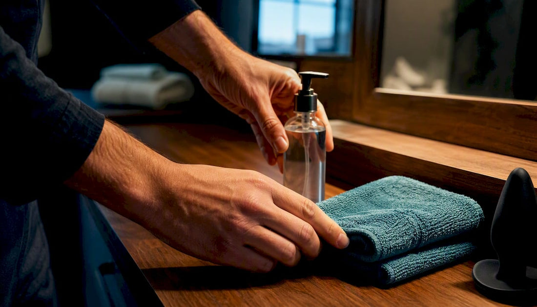 Hands preparing lubricant and safety items