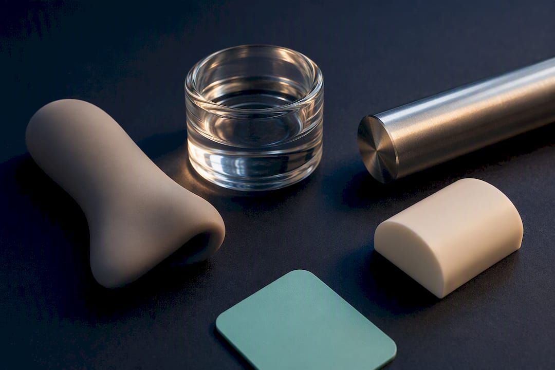 Body-safe material samples in editorial arrangement