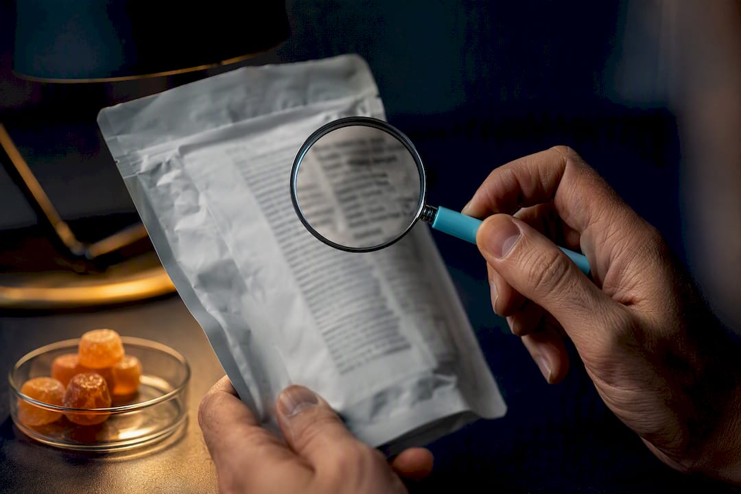 Inspecting an anonymous gummy supplement label