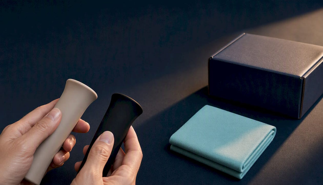 Hands comparing anonymous wellness devices