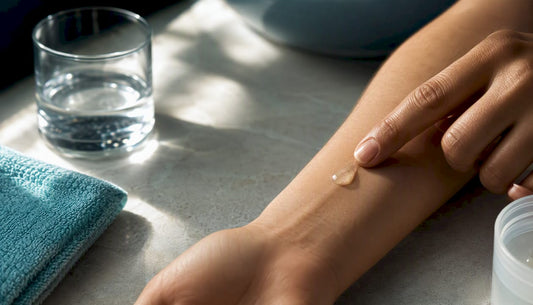 Hand patch testing lubricant on forearm