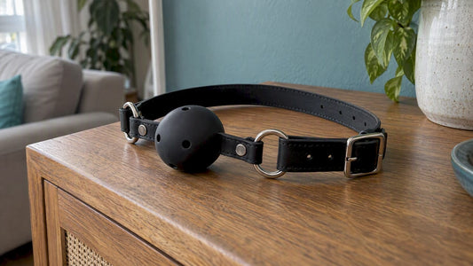Gag ball with visible strap buckle