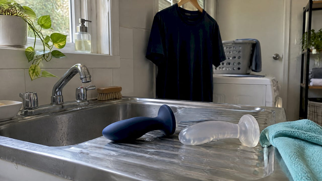 Adult toys being cleaned at utility sink