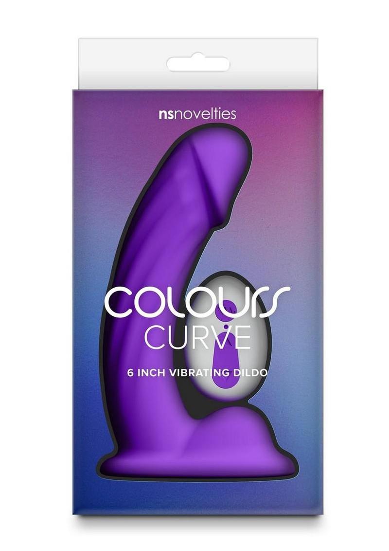 Colours Curve Silicone Vibrating Dildo with Remote Control - Purple - 6in