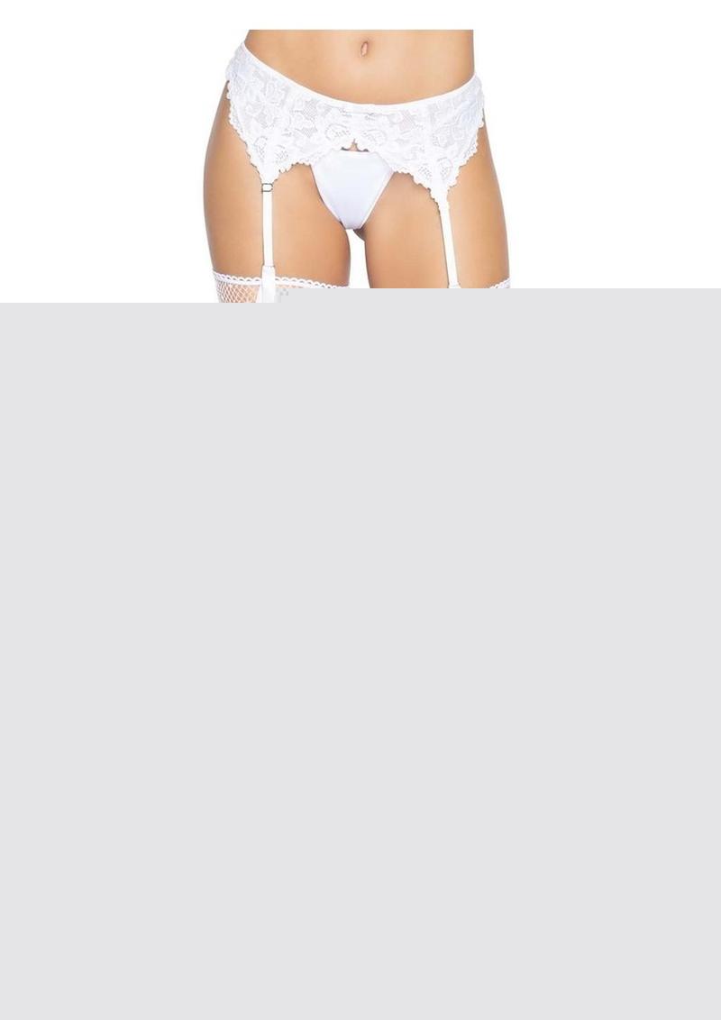 Leg Avenue Daisy Dot Fishnet Stockings with Scalloped Top - White - One Size