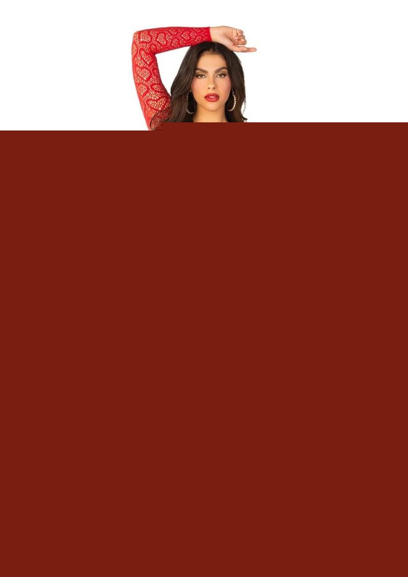 Leg Avenue Heart Net Off The Shoulder Crop Top and Footless Tights - Red - One Size - 2 Piece