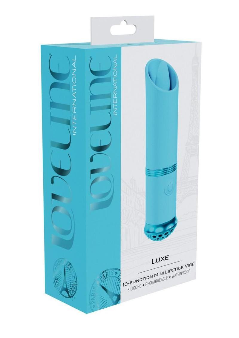 Loveline Luxe 10 Function Mini Lipstick Rechargeable Silicone Vibrator - Blue
