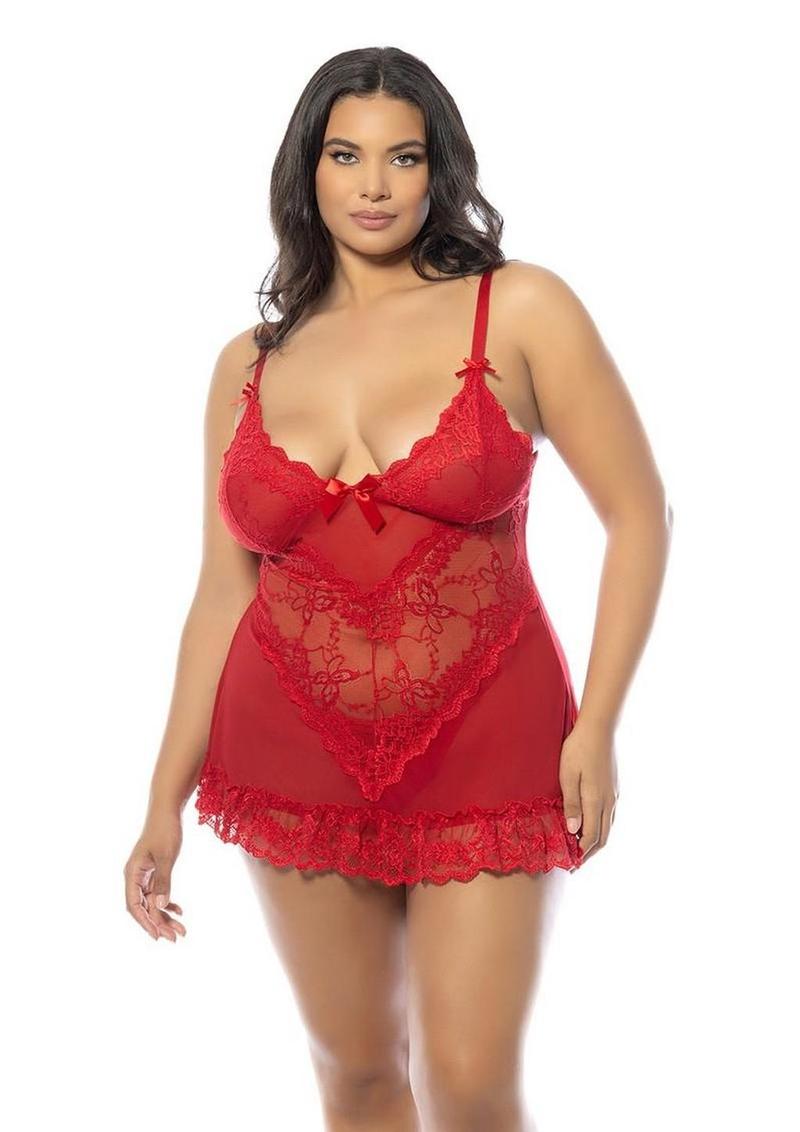 Oh LA LA Cheri Valentine Babydoll Plus - Red - Queen/XLarge/XXLarge