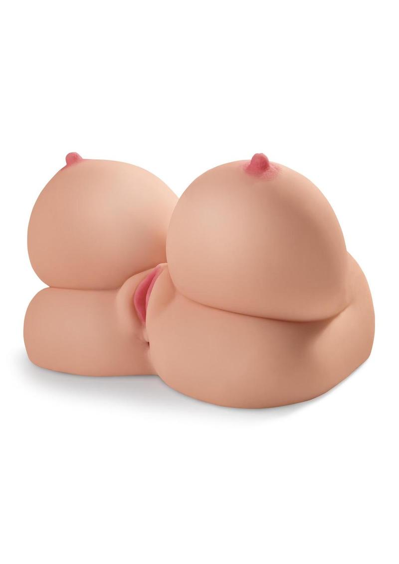 Pipedream Extreme Rechargeable Interactive Stroker with lifelike dual-entry design in vanilla tone – realistic textured toy available at Playful Cove