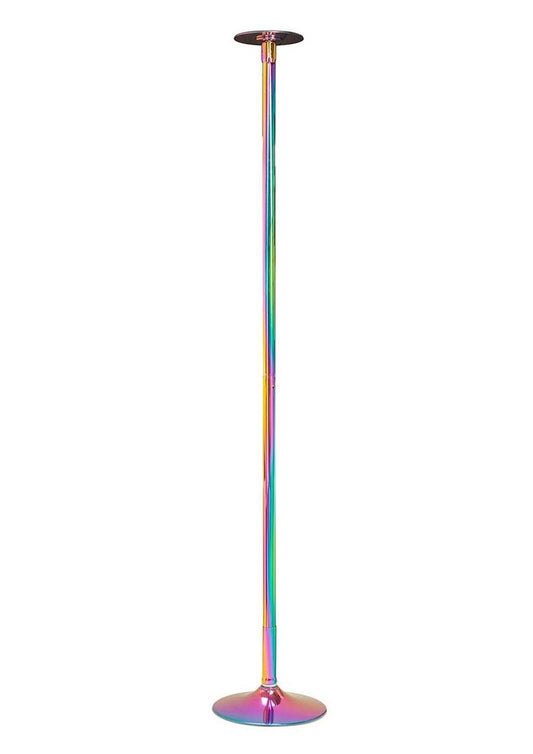 Power Pole Pro professional portable spinning dance and fitness pole in multicolor rainbow finish – adjustable 9ft pole available at Playful Cove