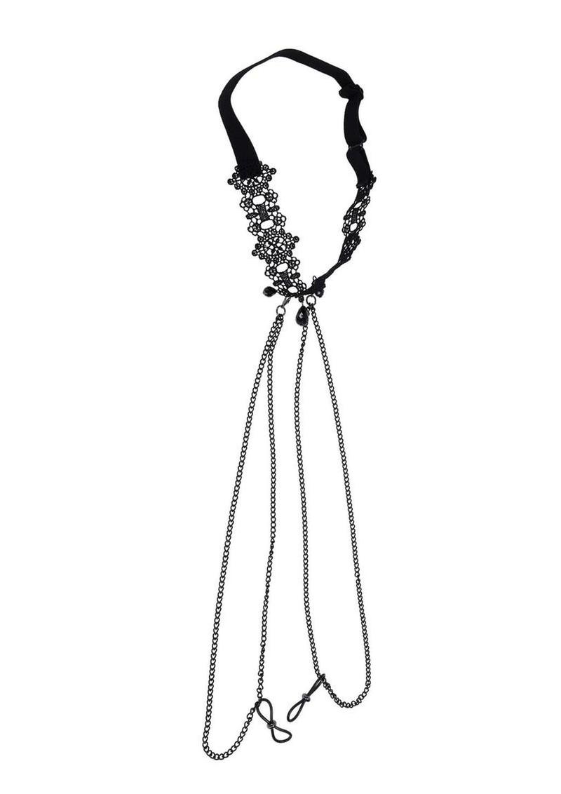 Sex and Mischief Lace Collar with Nipple Ties - Black